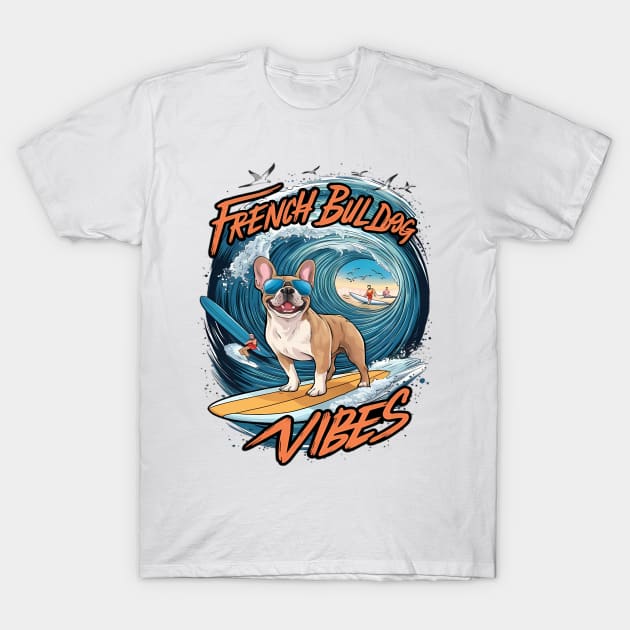 French Bulldog Surfing Frenchie Splash T-Shirt by coollooks